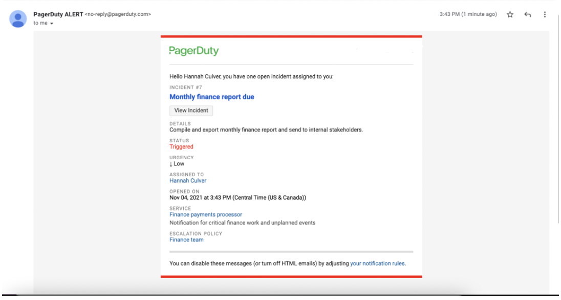 PagerDuty Incident Alert