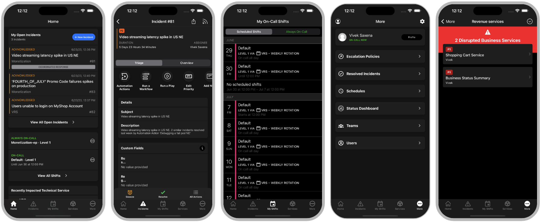Screenshot of the modernized navigation on the PagerDuty mobile app