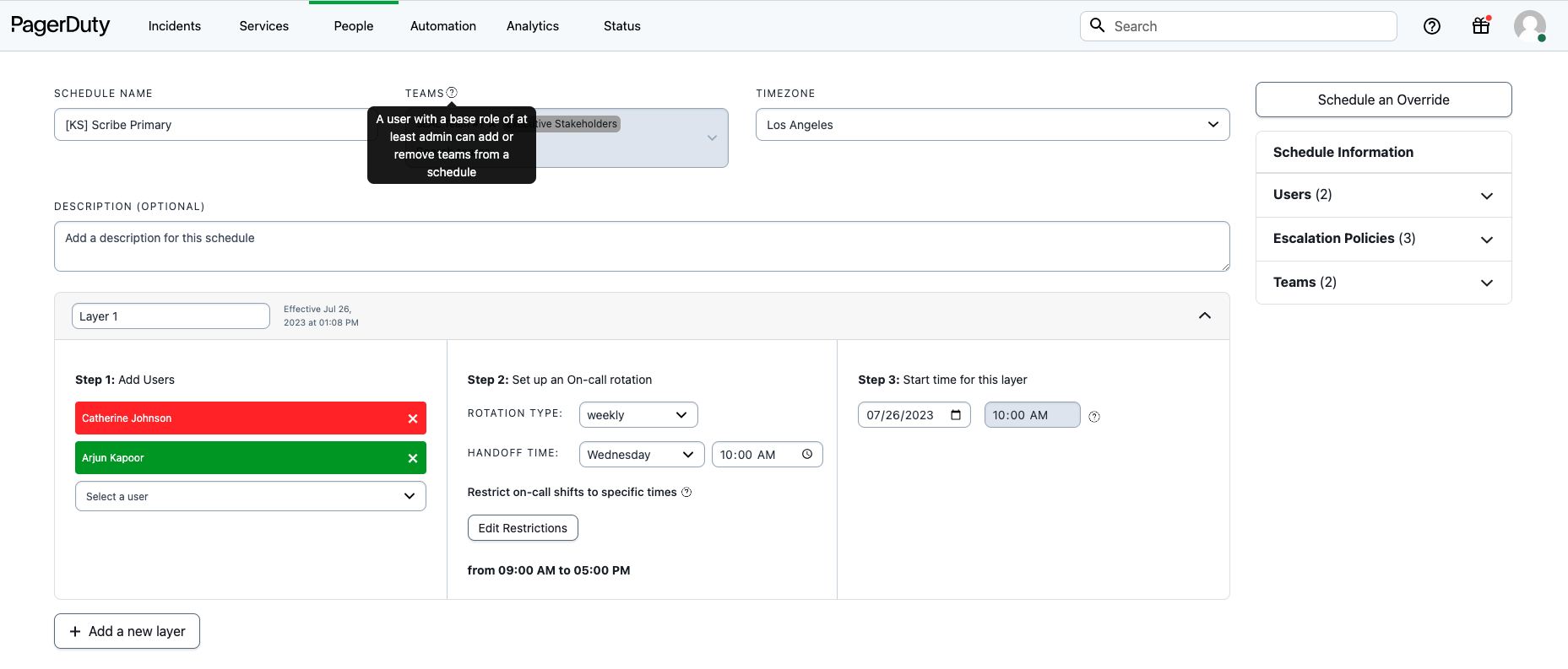 Screenshot of dynamic schedule creation